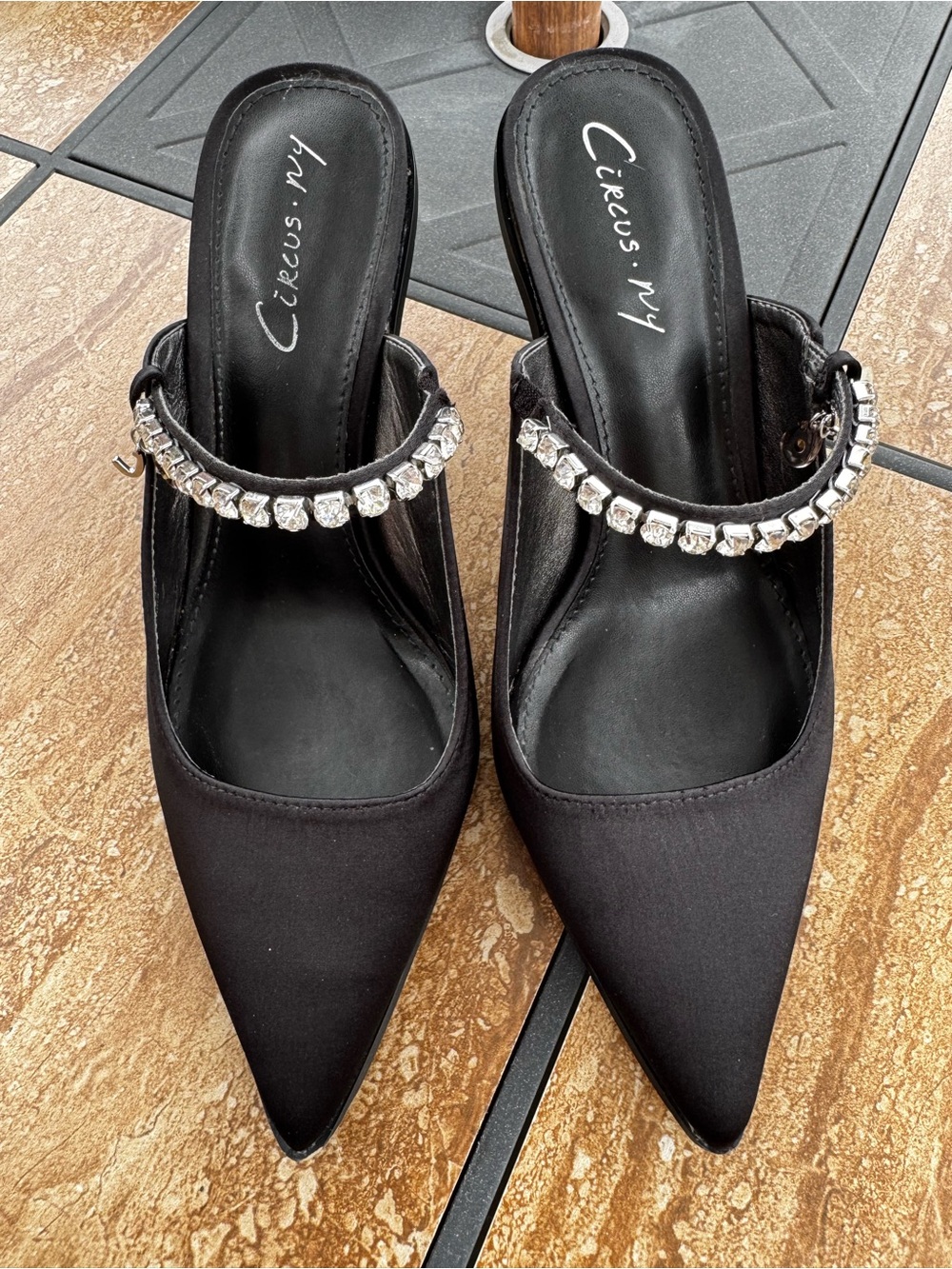 Circus NY by Sam Edelman Black Pointed Heel with Rhinestone Strap Accent